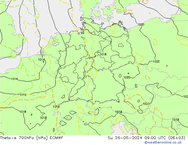 Theta-e 700hPa ECMWF Dom 26.05.2024 09 UTC