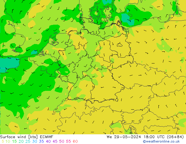 Rüzgar 10 m ECMWF Çar 29.05.2024 18 UTC