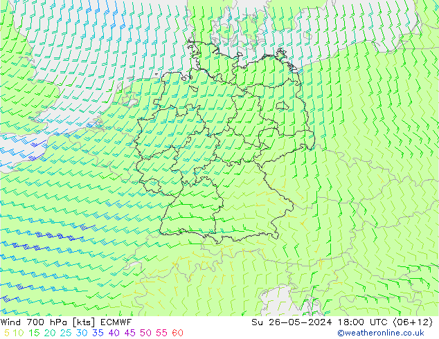 风 700 hPa ECMWF 星期日 26.05.2024 18 UTC