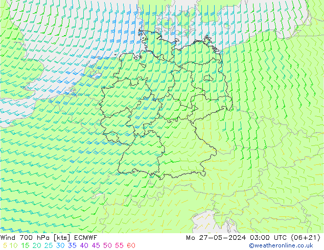 Wind 700 hPa ECMWF Mo 27.05.2024 03 UTC