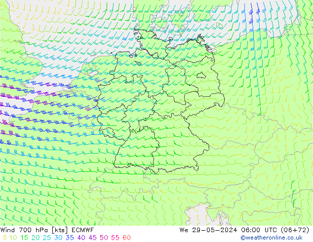 Wind 700 hPa ECMWF wo 29.05.2024 06 UTC