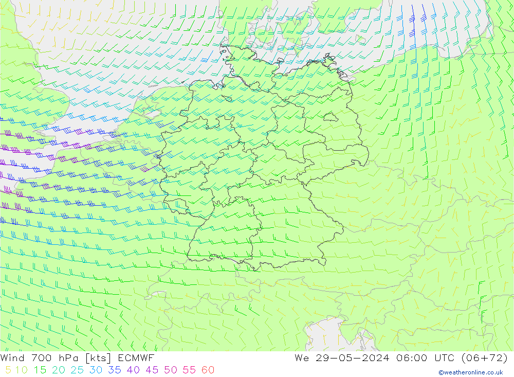 Wind 700 hPa ECMWF wo 29.05.2024 06 UTC