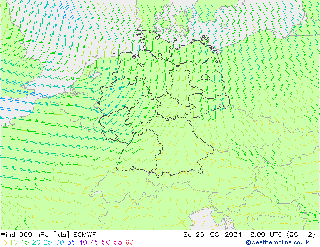 Vent 900 hPa ECMWF dim 26.05.2024 18 UTC