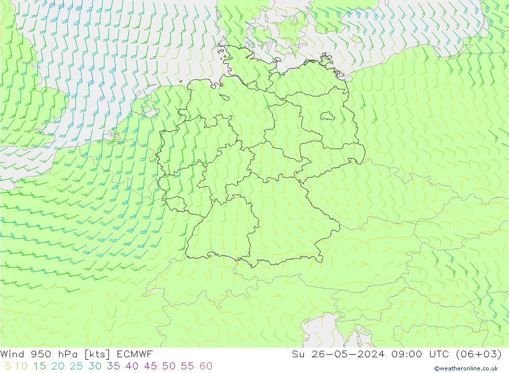 Wind 950 hPa ECMWF zo 26.05.2024 09 UTC