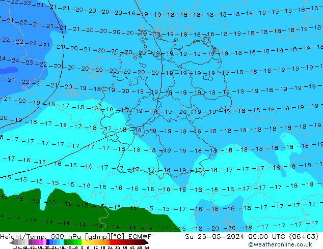 Hoogte/Temp. 500 hPa ECMWF zo 26.05.2024 09 UTC