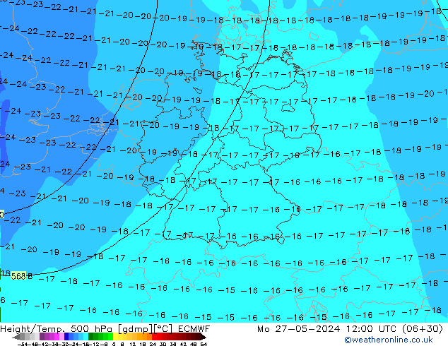 Z500/Rain (+SLP)/Z850 ECMWF Mo 27.05.2024 12 UTC