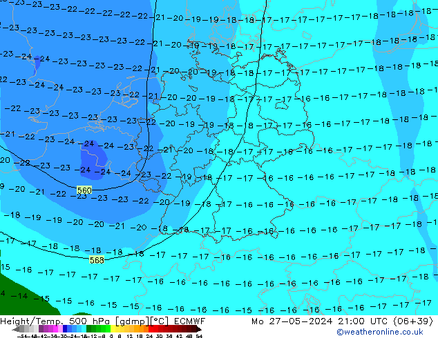 Height/Temp. 500 hPa ECMWF Seg 27.05.2024 21 UTC