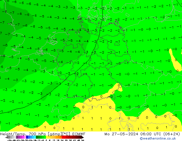 Height/Temp. 700 hPa ECMWF Po 27.05.2024 06 UTC