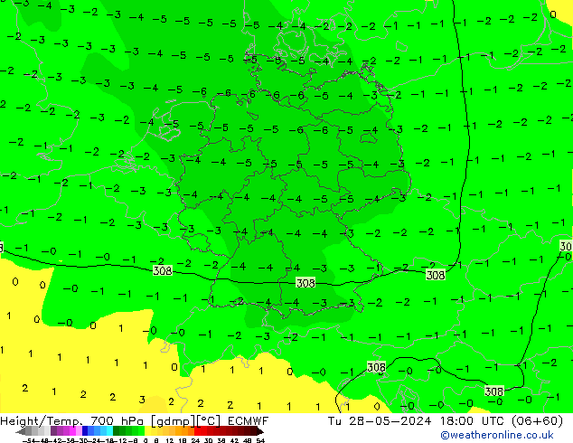 Yükseklik/Sıc. 700 hPa ECMWF Sa 28.05.2024 18 UTC