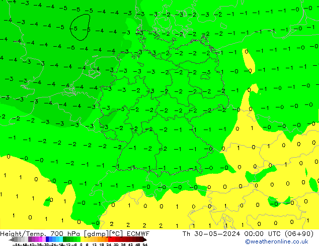 Hoogte/Temp. 700 hPa ECMWF do 30.05.2024 00 UTC