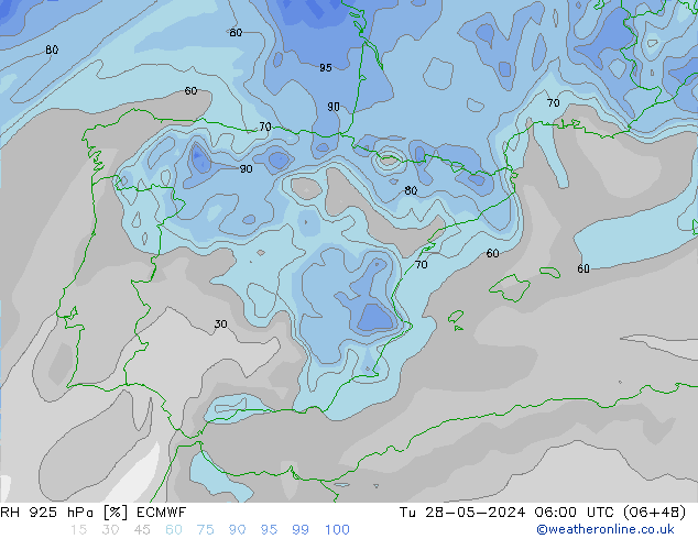 RH 925 hPa ECMWF wto. 28.05.2024 06 UTC