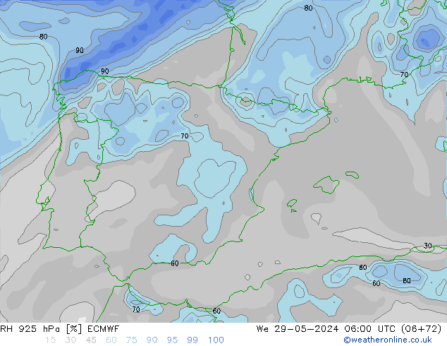 RH 925 hPa ECMWF We 29.05.2024 06 UTC