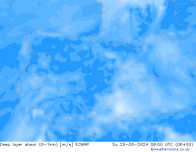 Deep layer shear (0-1km) ECMWF Su 26.05.2024 06 UTC