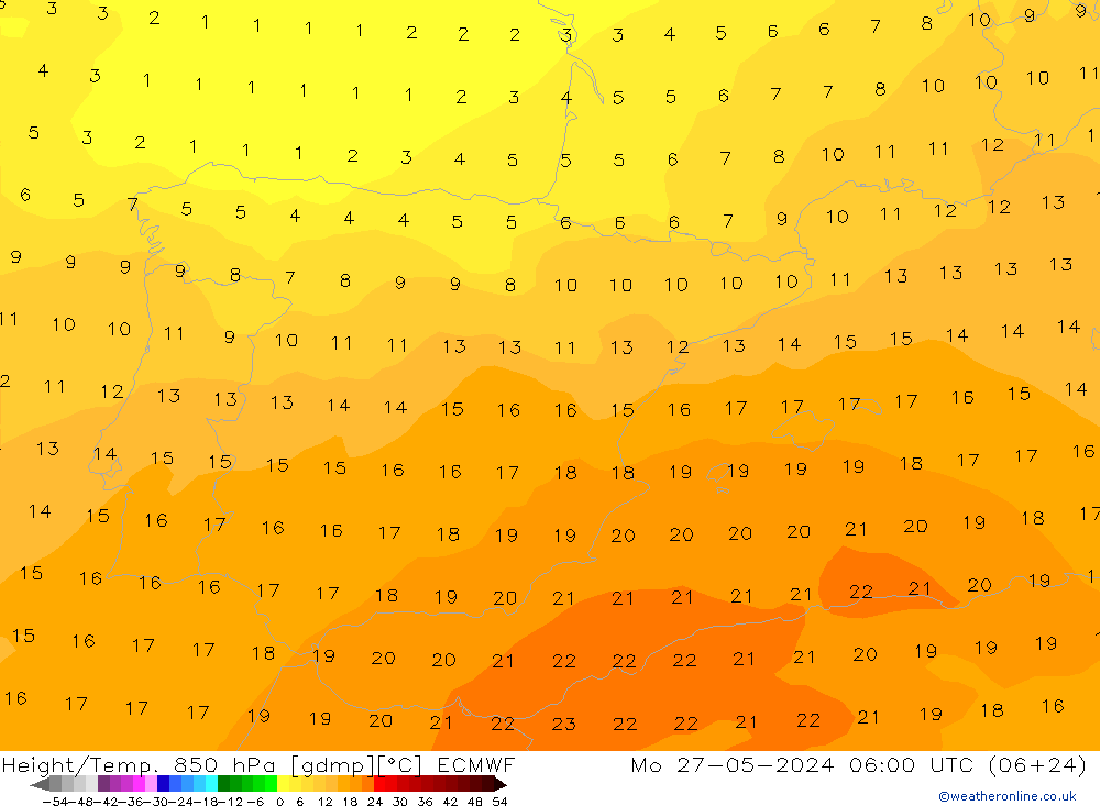 Z500/Yağmur (+YB)/Z850 ECMWF Pzt 27.05.2024 06 UTC