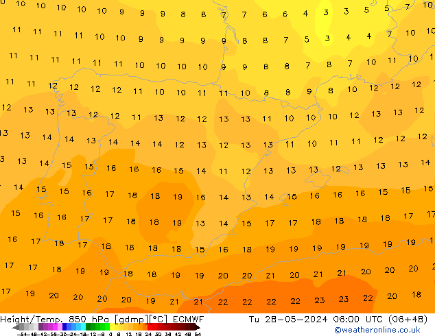 Z500/Rain (+SLP)/Z850 ECMWF wto. 28.05.2024 06 UTC