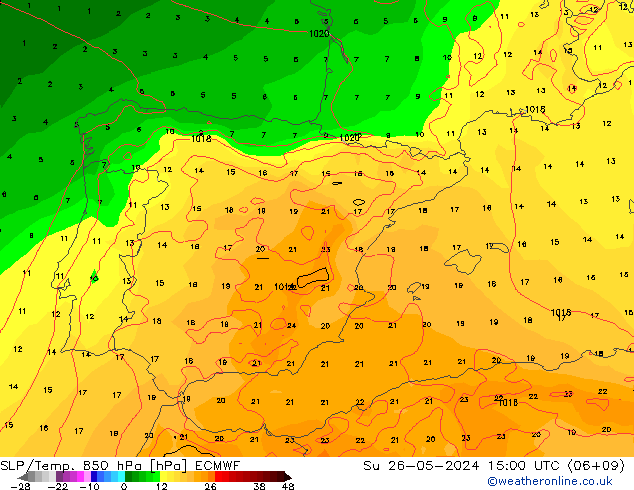 SLP/Temp. 850 hPa ECMWF Su 26.05.2024 15 UTC