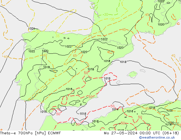 Theta-e 700hPa ECMWF Seg 27.05.2024 00 UTC