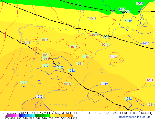 Thck 500-1000hPa ECMWF Čt 30.05.2024 00 UTC