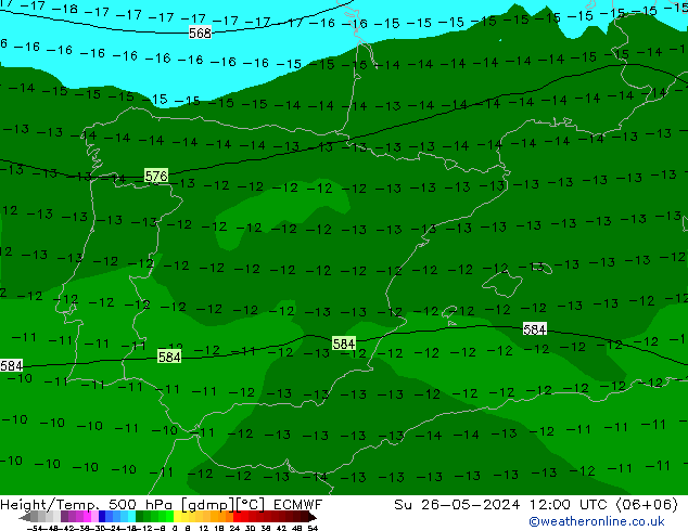 Z500/Rain (+SLP)/Z850 ECMWF Su 26.05.2024 12 UTC