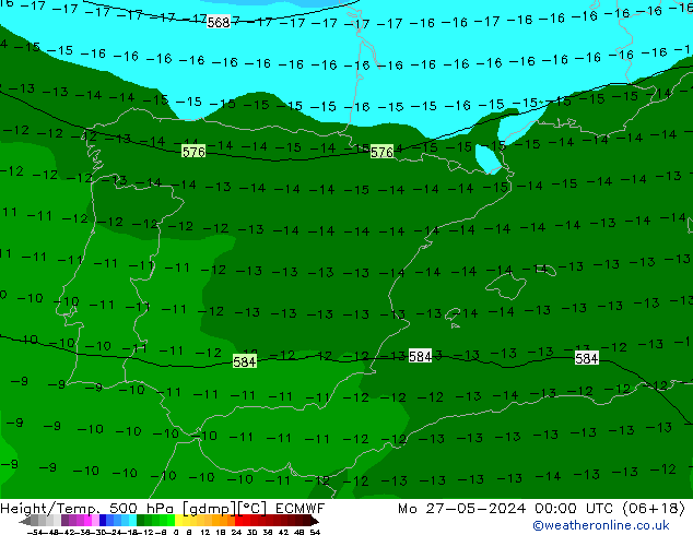 Z500/Rain (+SLP)/Z850 ECMWF Mo 27.05.2024 00 UTC