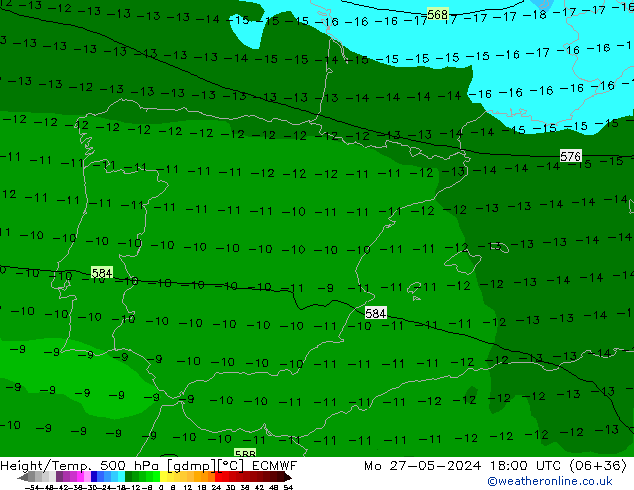 Z500/Rain (+SLP)/Z850 ECMWF пн 27.05.2024 18 UTC