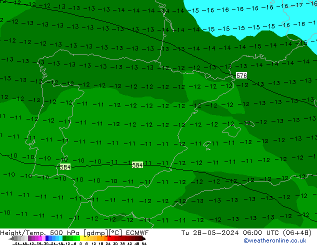 Z500/Rain (+SLP)/Z850 ECMWF wto. 28.05.2024 06 UTC