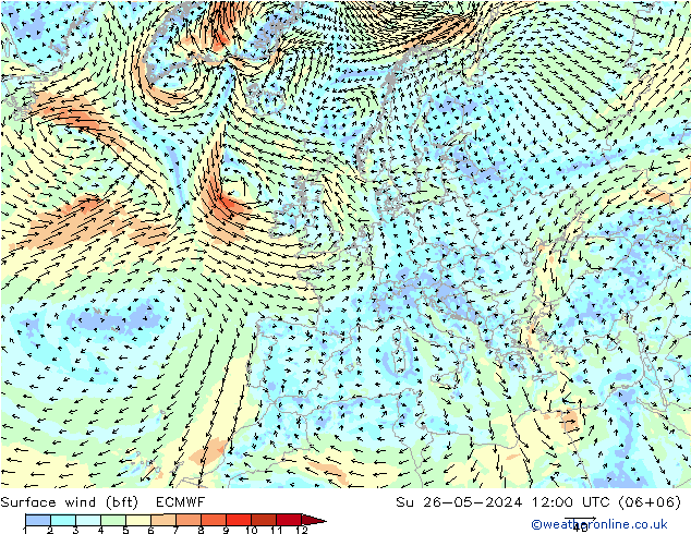  10 m (bft) ECMWF  26.05.2024 12 UTC