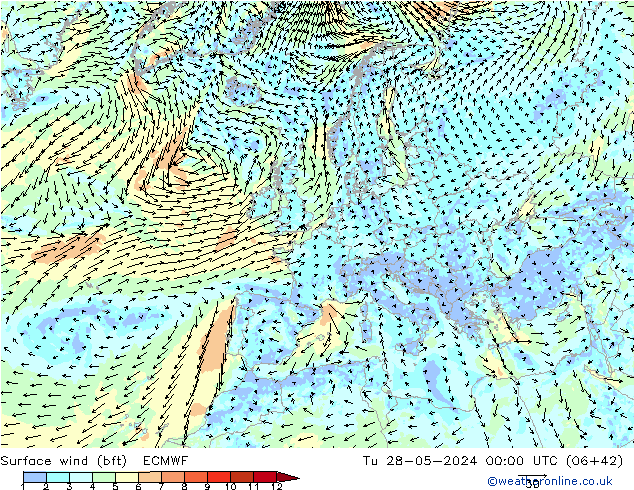 Bodenwind (bft) ECMWF Di 28.05.2024 00 UTC