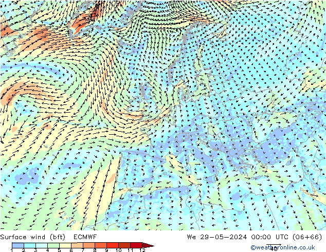 Bodenwind (bft) ECMWF Mi 29.05.2024 00 UTC