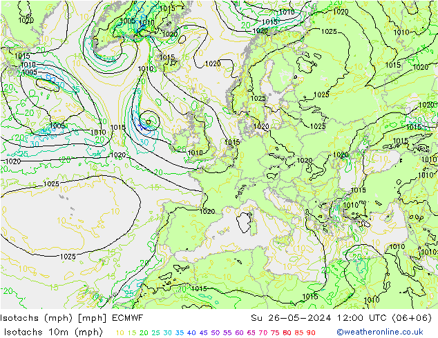 Isotaca (mph) ECMWF dom 26.05.2024 12 UTC