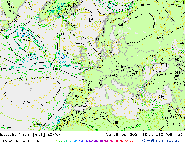 Isotachs (mph) ECMWF Ne 26.05.2024 18 UTC