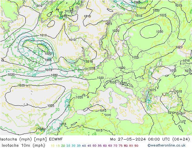 Isotachen (mph) ECMWF ma 27.05.2024 06 UTC