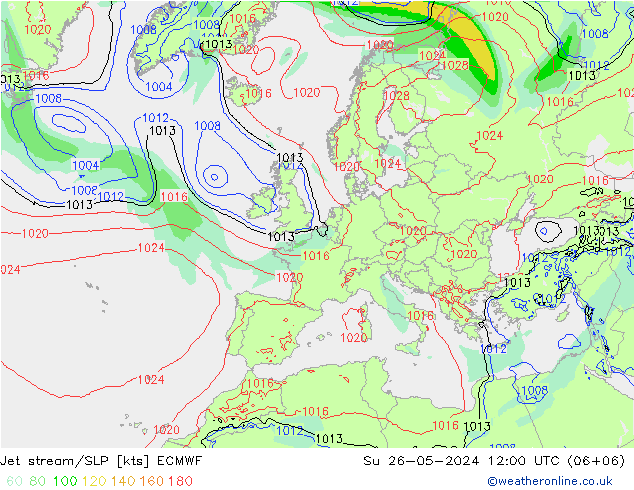 Jet stream/SLP ECMWF Su 26.05.2024 12 UTC