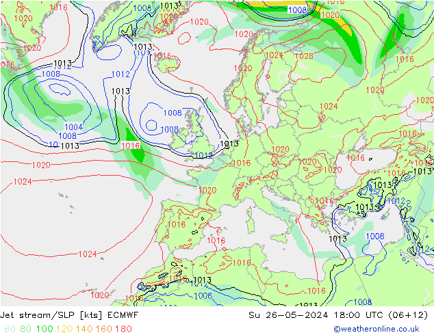 Jet stream/SLP ECMWF Ne 26.05.2024 18 UTC