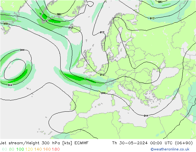 Prąd strumieniowy ECMWF czw. 30.05.2024 00 UTC