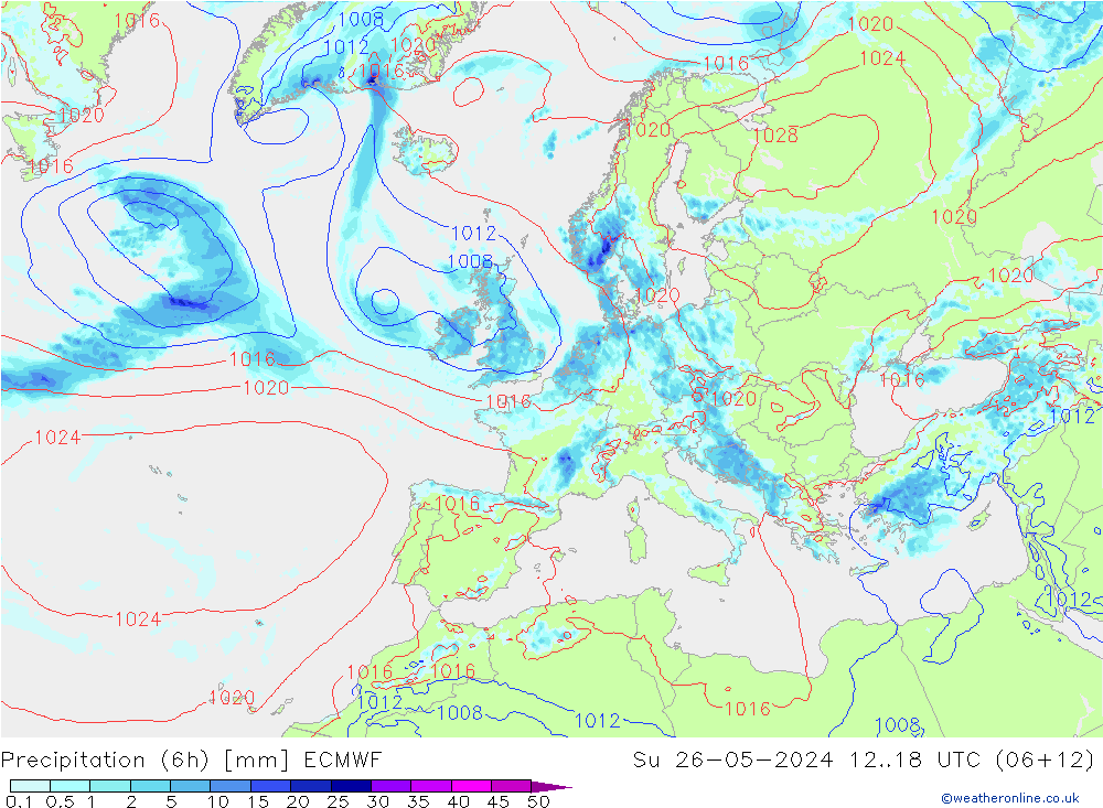 Z500/Rain (+SLP)/Z850 ECMWF 星期日 26.05.2024 18 UTC