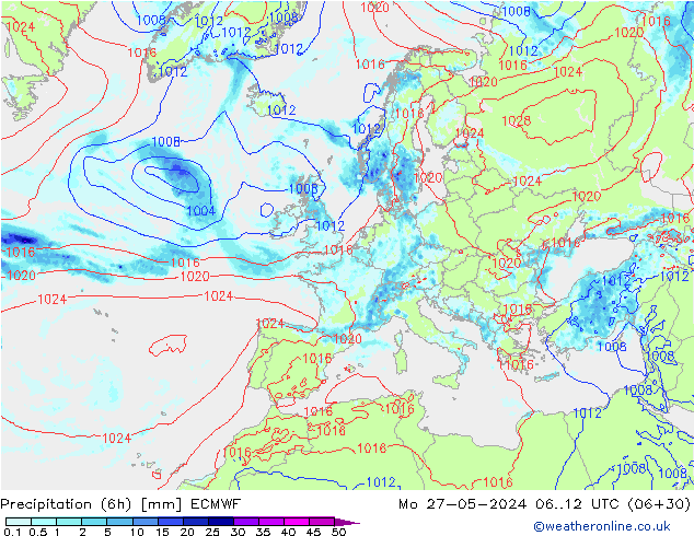 Z500/Rain (+SLP)/Z850 ECMWF  27.05.2024 12 UTC