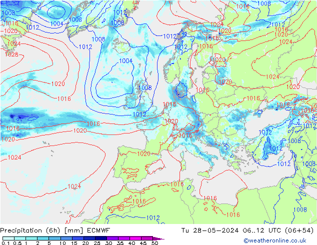 Z500/Rain (+SLP)/Z850 ECMWF Di 28.05.2024 12 UTC