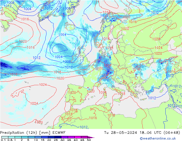 Precipitation (12h) ECMWF Tu 28.05.2024 06 UTC