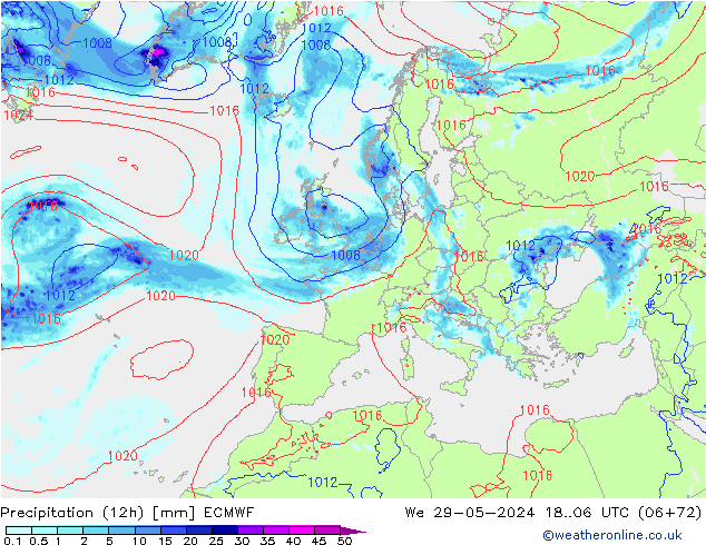 Precipitação (12h) ECMWF Qua 29.05.2024 06 UTC