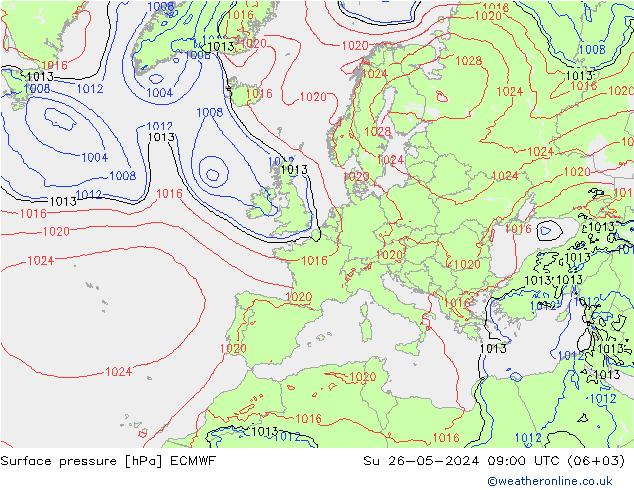 pressão do solo ECMWF Dom 26.05.2024 09 UTC