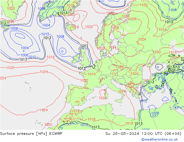 Pressione al suolo ECMWF dom 26.05.2024 12 UTC