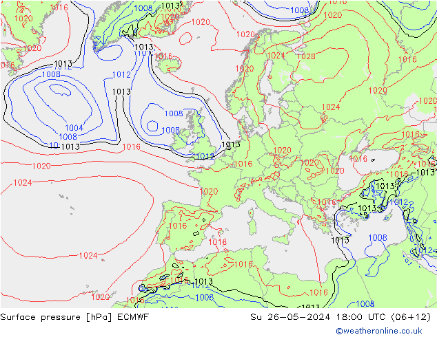 Pressione al suolo ECMWF dom 26.05.2024 18 UTC