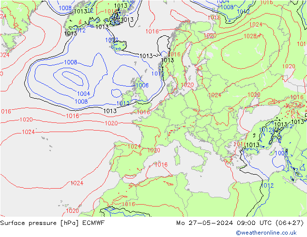 Presión superficial ECMWF lun 27.05.2024 09 UTC