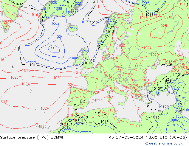 Bodendruck ECMWF Mo 27.05.2024 18 UTC