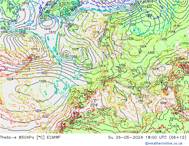 Theta-e 850hPa ECMWF So 26.05.2024 18 UTC