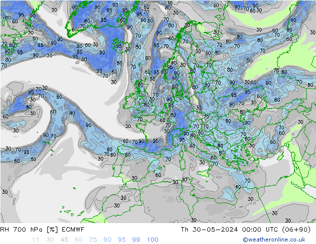 700 hPa Nispi Nem ECMWF Per 30.05.2024 00 UTC