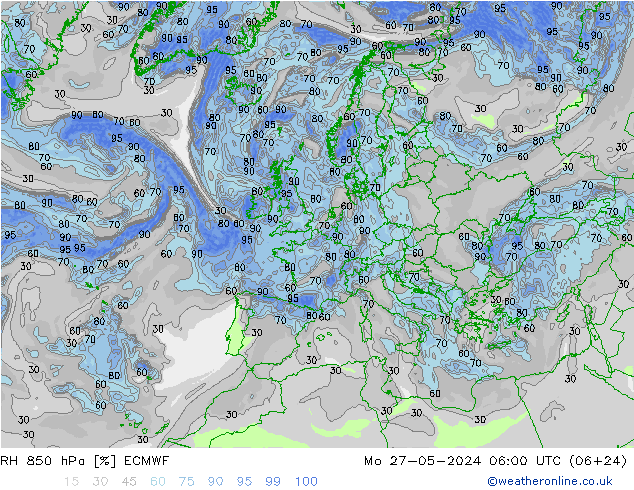 RH 850 hPa ECMWF Mo 27.05.2024 06 UTC