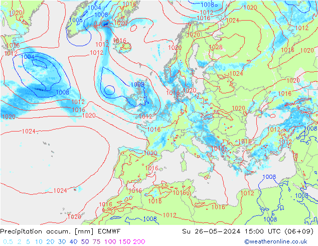 Totale neerslag ECMWF zo 26.05.2024 15 UTC