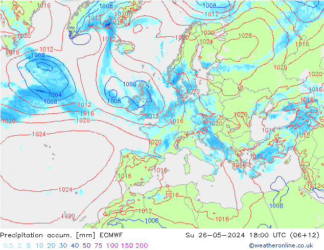 Nied. akkumuliert ECMWF So 26.05.2024 18 UTC